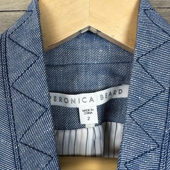 Veronica Beard Farley Dickey Linen Chambray Blue Jacket - Picture 3 of 6
